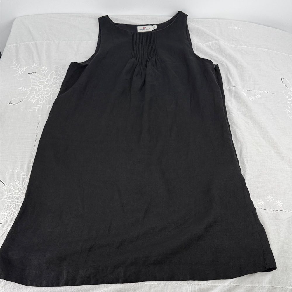 Vineyard Vines Dress Wm 12 Linen Black Sleeveless Tank Mini Swing Basic Preppy